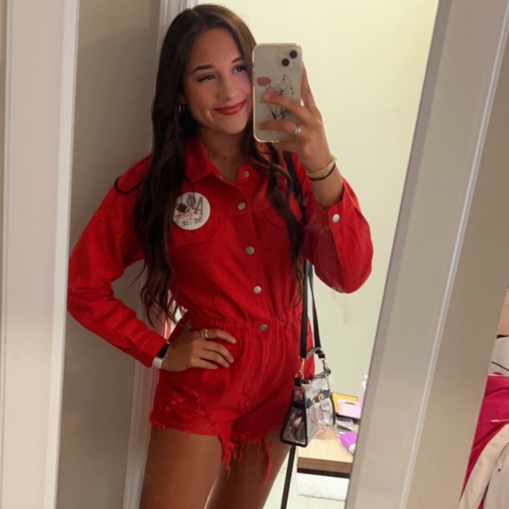Red Denim Romper